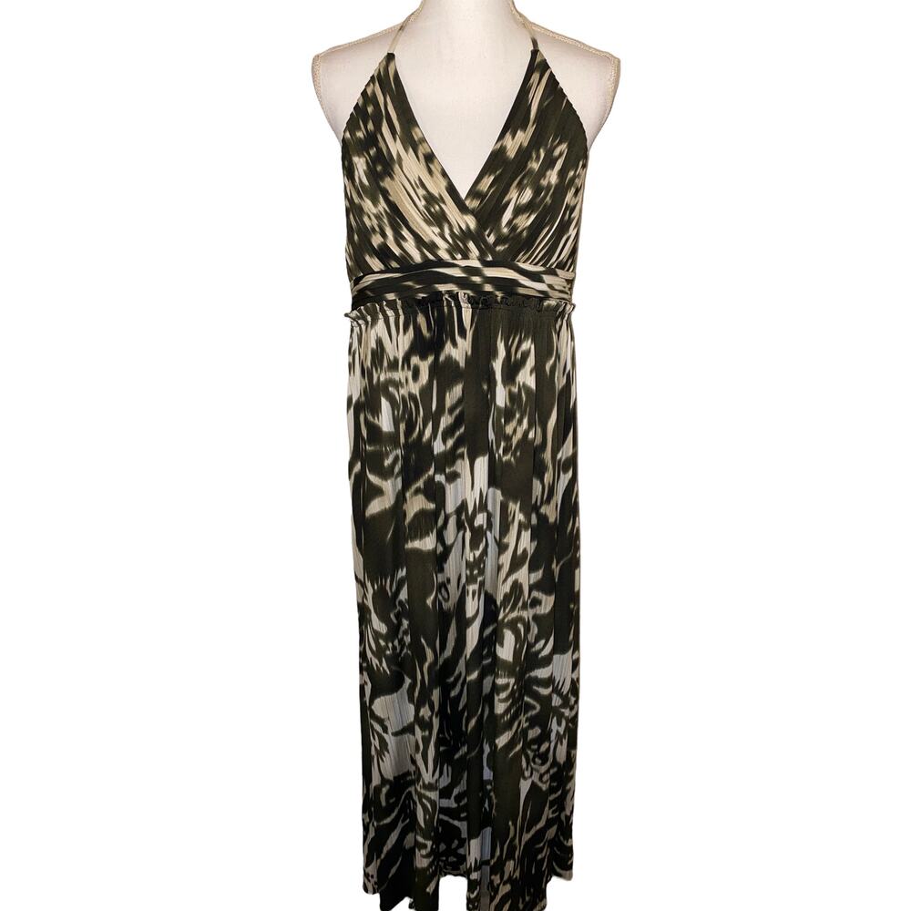 Adrianna Papell Halter Maxi Dress Printed Abstract Babydoll Green Womens 12